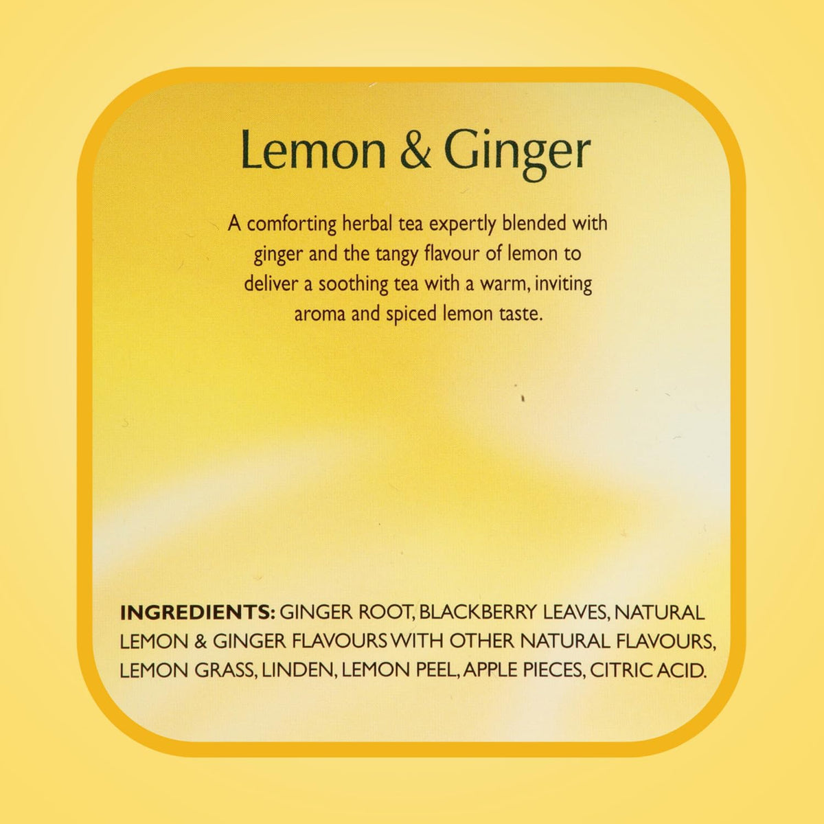 Steam rises from a hot Twinings Lemon & Ginger Tea cup.
