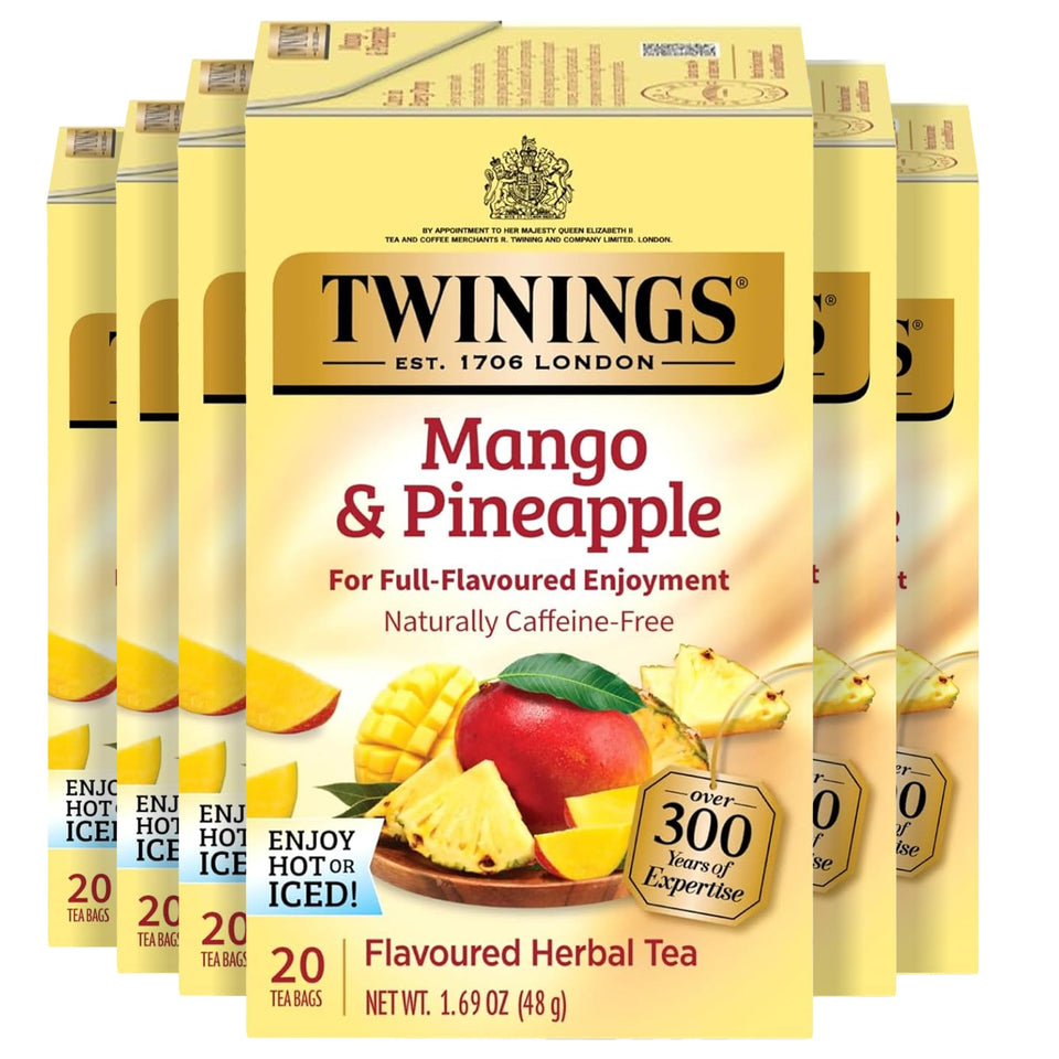 Twinings Mango Pineapple herbal tea bags—fresh on-the-go tropical flavor
