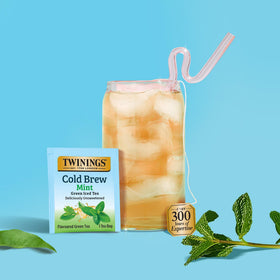 Twinings Mint Green Cold Brew close-up leaves reveal high-quality green tea.