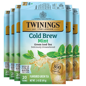 Twinings Mint Green Cold Brew tea bags pack6 front view for easy iced tea.