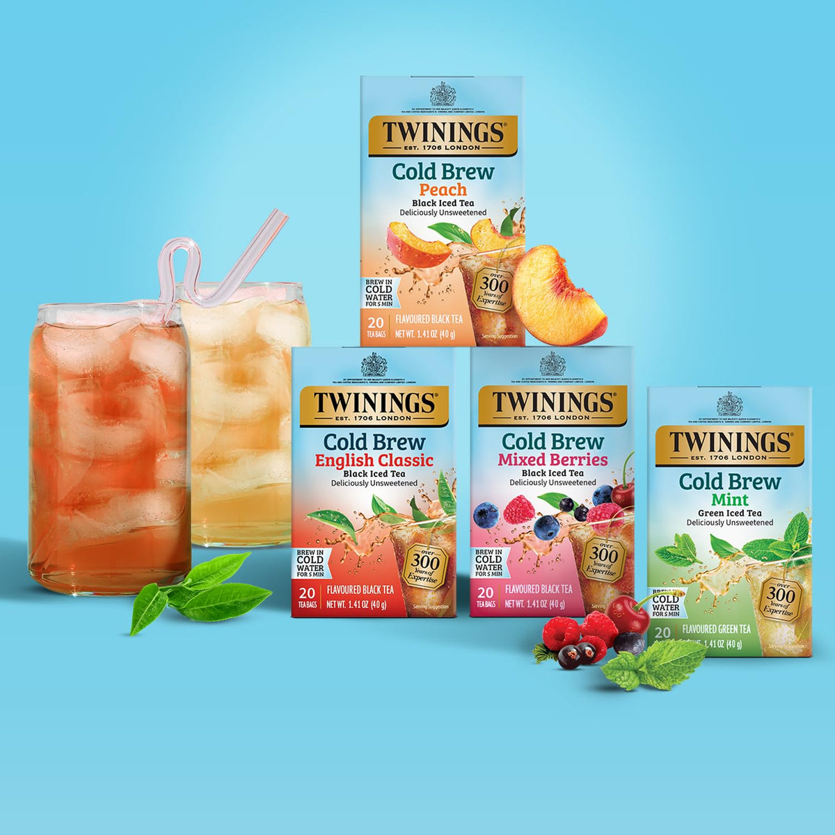 Twinings Mint Green Cold Brew packaging shows the six-box set.