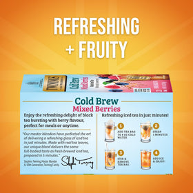 Twinings Mixed Berries tea bag showing fruity aroma for cold beverages.