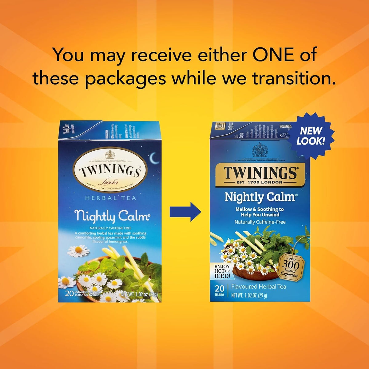 Twinings Nightly Calm tea bag closeup highlighting chamomile and spearmint notes