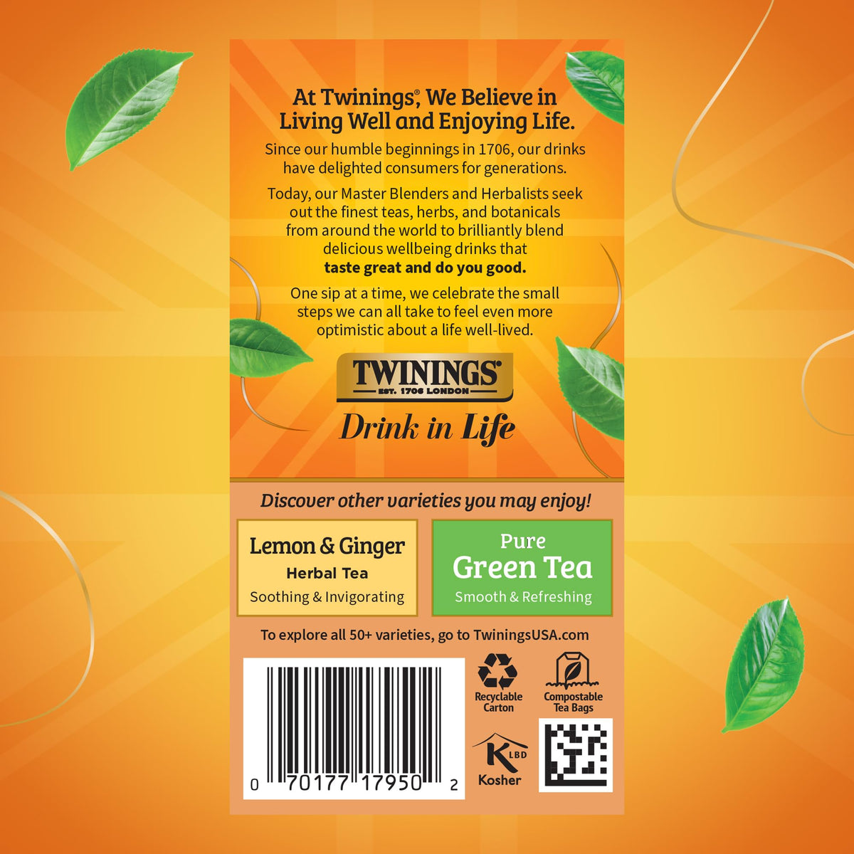 Twinings packaging highlights rooibos base and citrus-spice ingredients for cozy sipping.