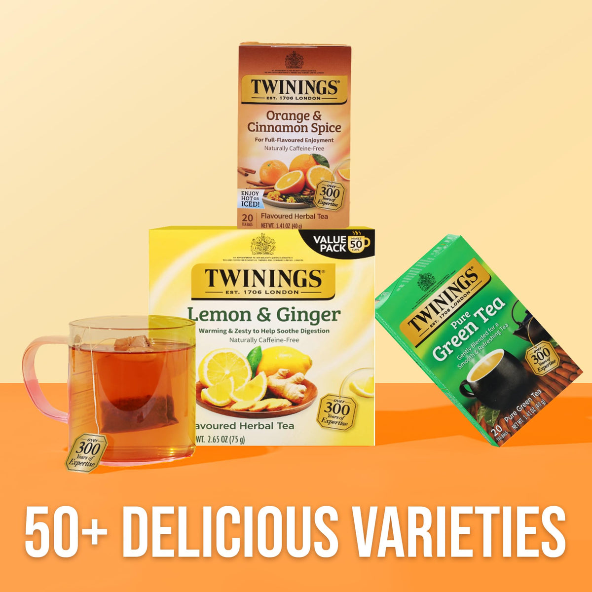 Twinings Orange & Cinnamon Spice served over ice for a refreshing drink.