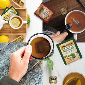 Twinings Orange and Cinnamon Spice tea bag offers warm, comforting aroma.