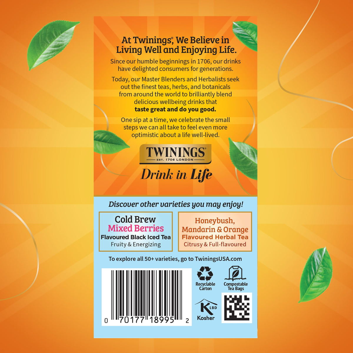 Twinings Peach Cold Brew Tea Cup poured over ice, ready to sip.