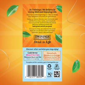 Twinings Peach Cold Brew Tea Cup poured over ice, ready to sip.