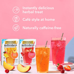 Twinings Peach Mango drink idea with sparkling water for a fizzy refreshment