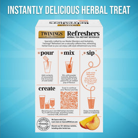 Twinings Peach Mango packaging on shelf showing convenient 30-pack format