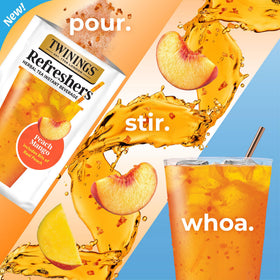 Twinings Peach Mango real fruit bits closeup highlighting natural taste