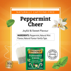 Twinings Peppermint Cheer pack-front image showing value for seasonal gifting.