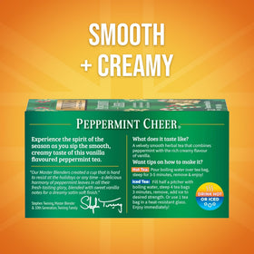 Twinings Peppermint Cheer vanilla cream note enhances a comforting hot or iced cup.