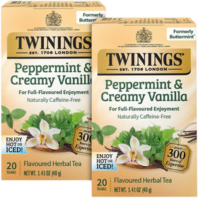 Twinings Peppermint & Creamy Vanilla tea bag close-up with mint aroma and vanilla notes