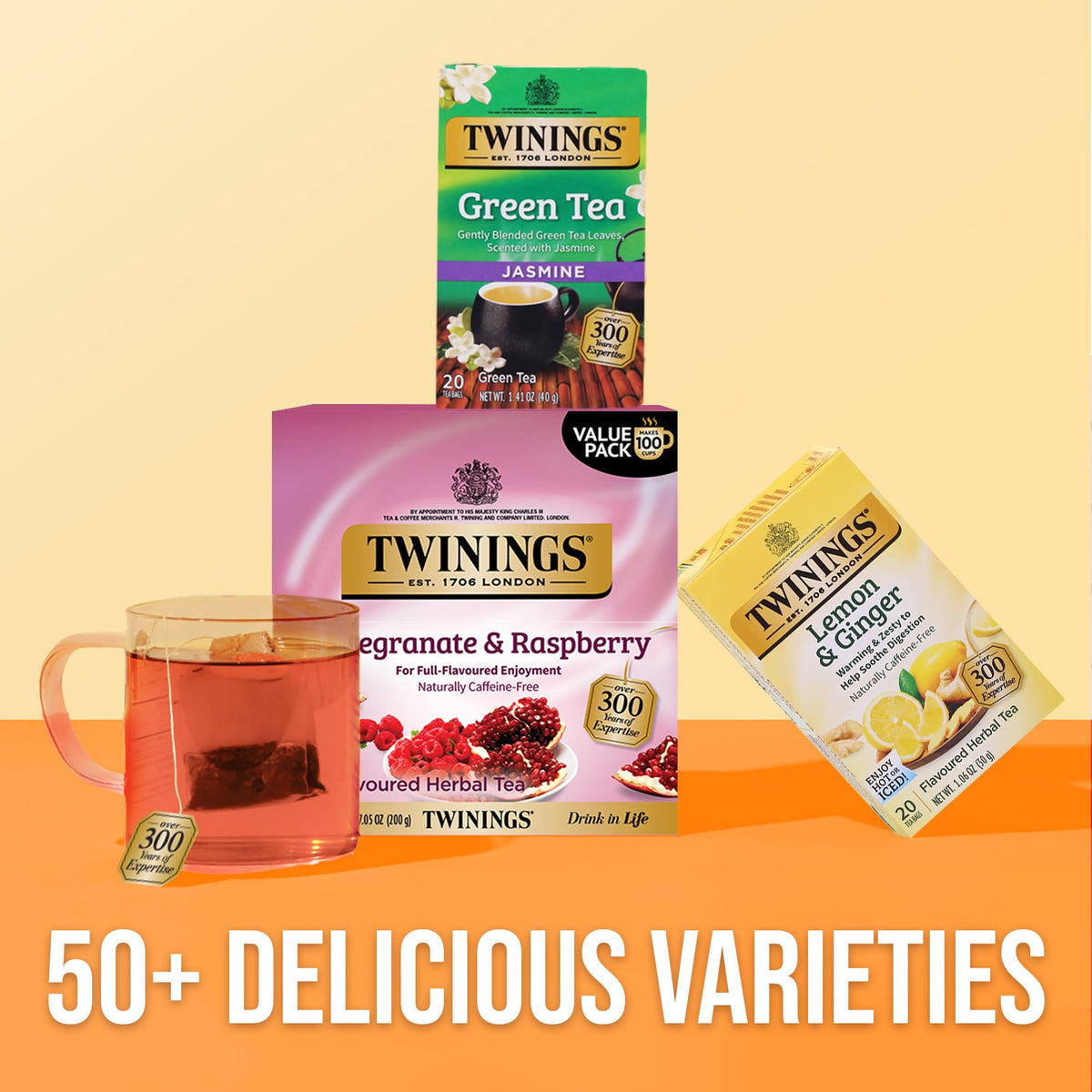 Twinings Pomegranate & Raspberry tea leaves close-up highlights blend.