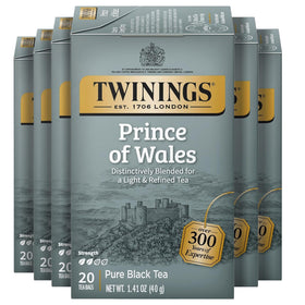 Twinings Prince of Wales black tea box with individual bags for fresh flavor.