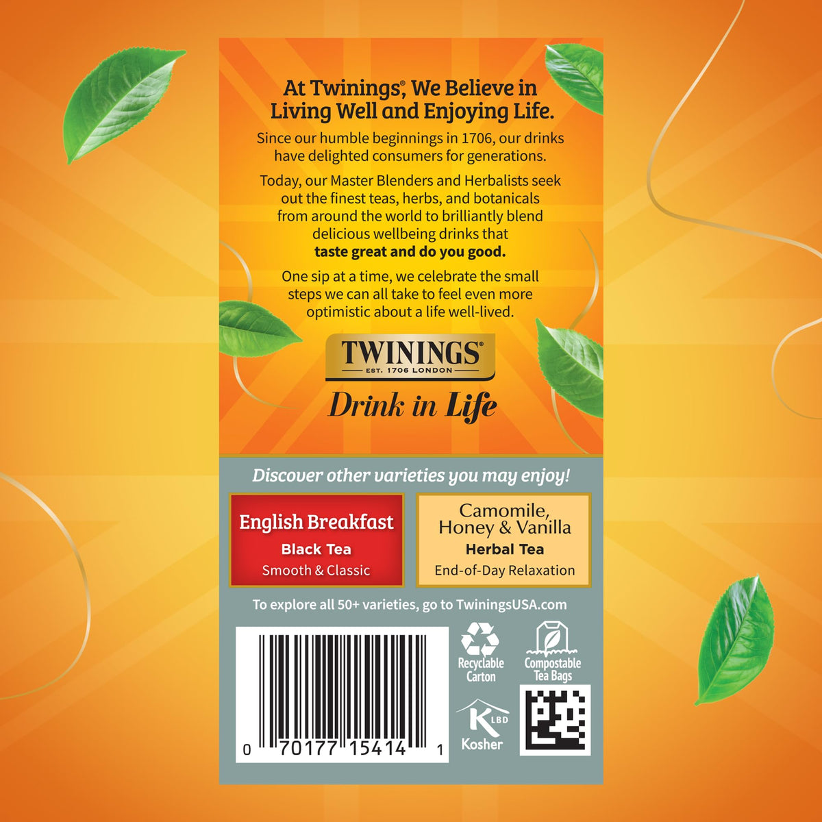 Packaging of Twinings Prince of Wales tea bags emphasizes convenience.