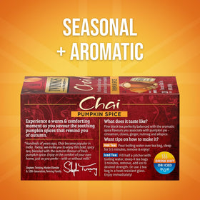 Twinings Pumpkin Spice Chai cup with steam, inviting warmth on chilly days.
