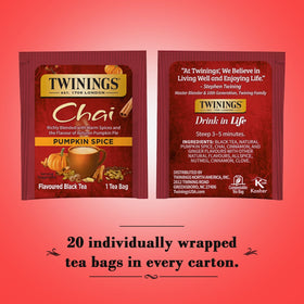 A steaming cup of Twinings Pumpkin Spice Chai infused with spice.