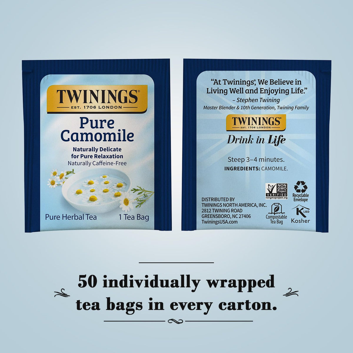 Twinings Pure Camomile cup steeping captures a gentle floral aroma.