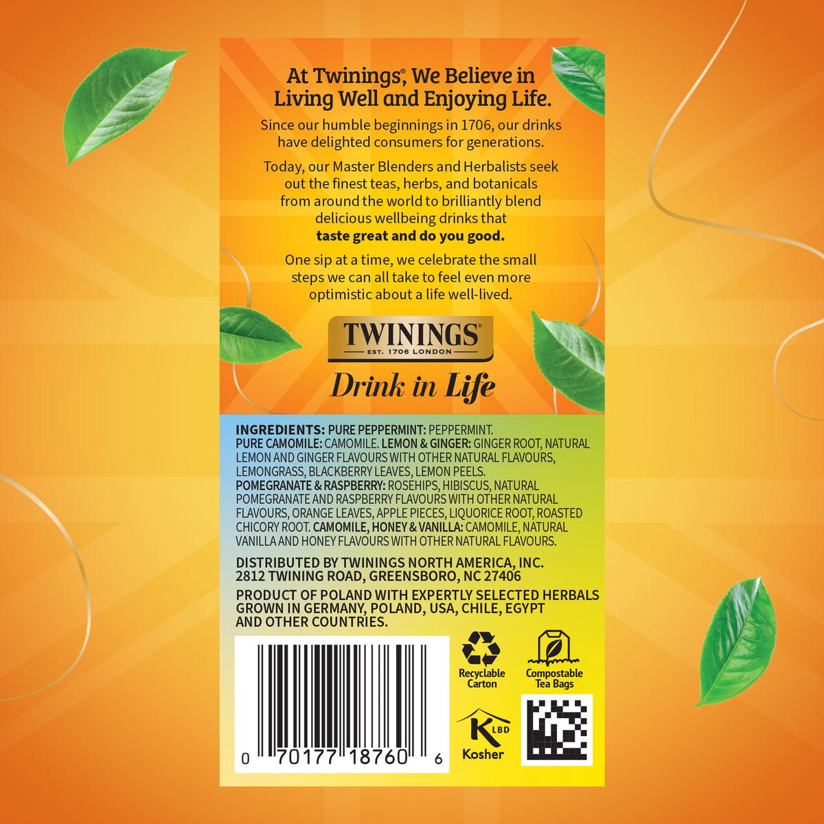 Twinings Pure Camomile tea bag offering delicate relaxing flavor