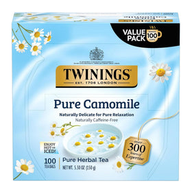 Twinings Pure Camomile Tea box on a kitchen counter inviting a calming moment