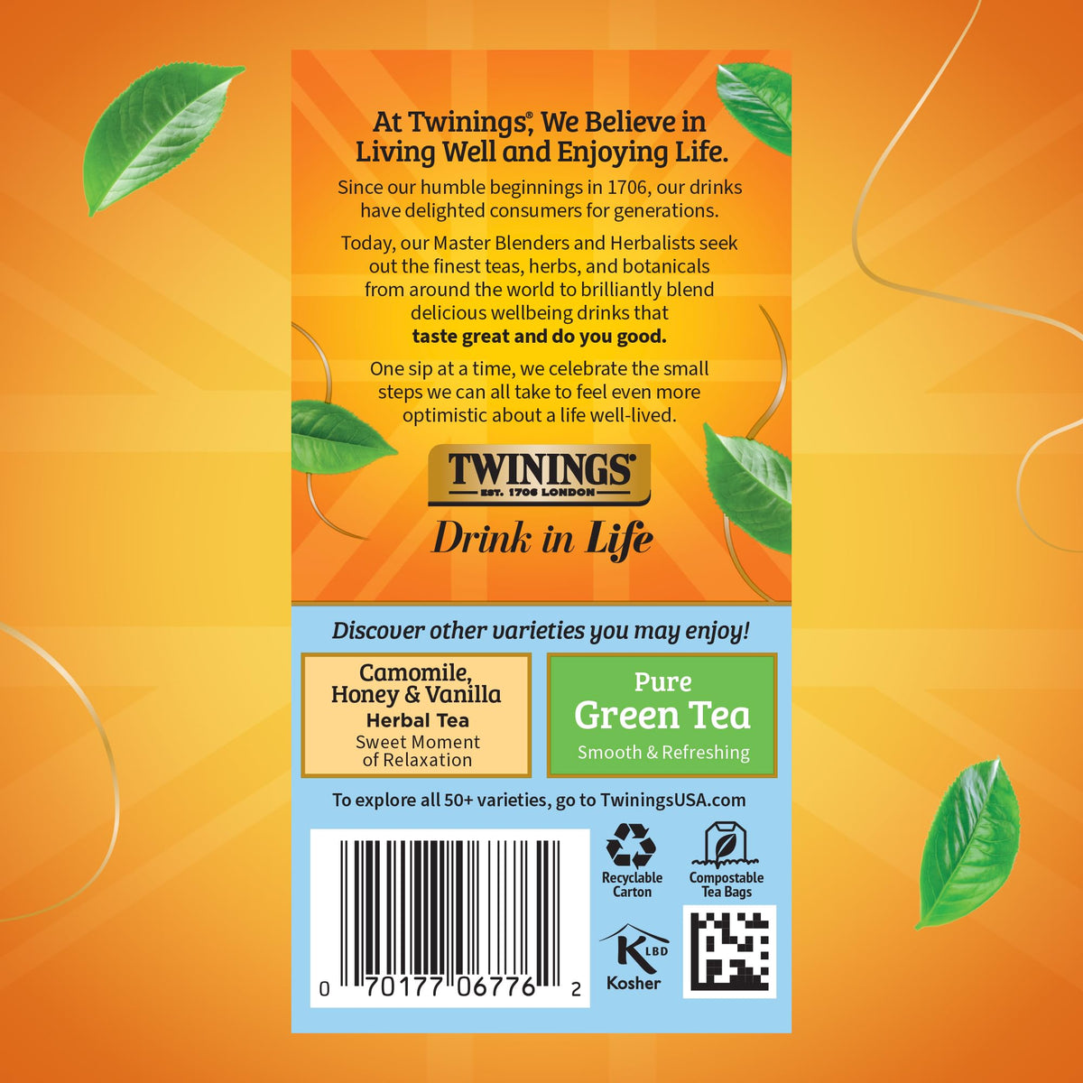 Packaging of Twinings Pure Camomile Tea preserving freshness of the camomile blend.