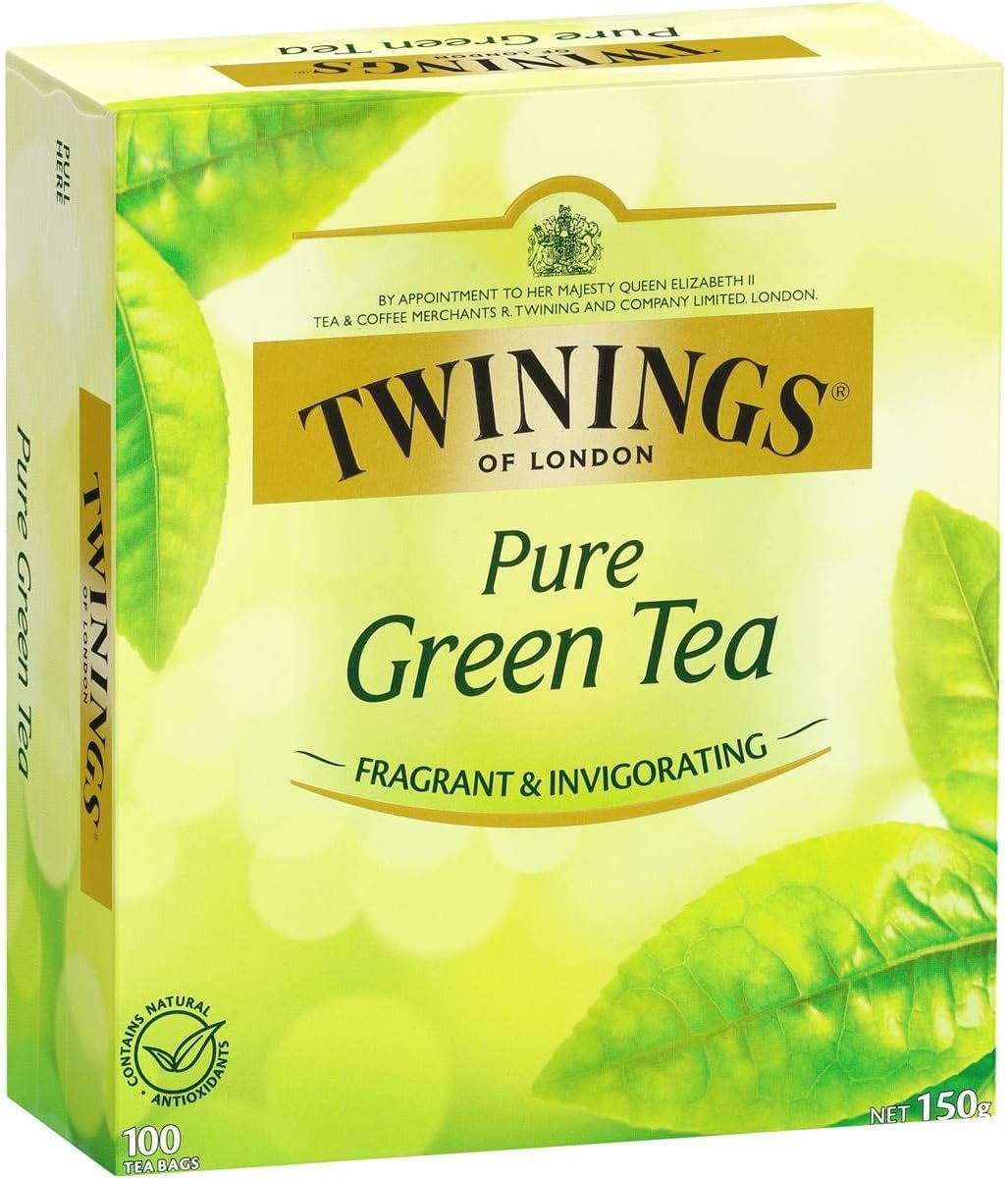 Twinings green tea bags box showing all-natural packaging