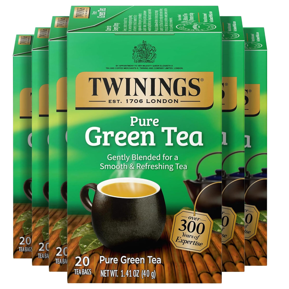Twinings Pure Green Tea bags for on-the-go freshness and consistent flavor.