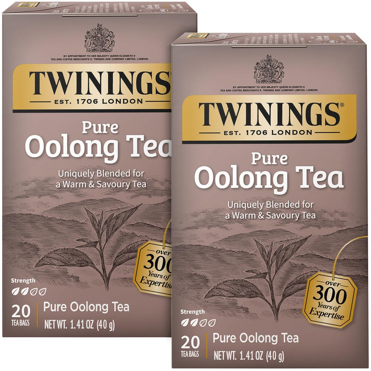 Twinings Pure Oolong Tea 2-Pack front view, convenient daily tea solution.