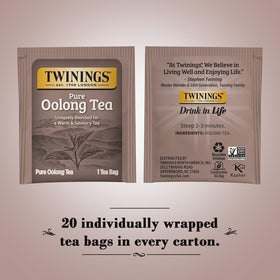 Twinings Pure Oolong Tea 2-Pack tea bags ready for a warm, toasted cup.