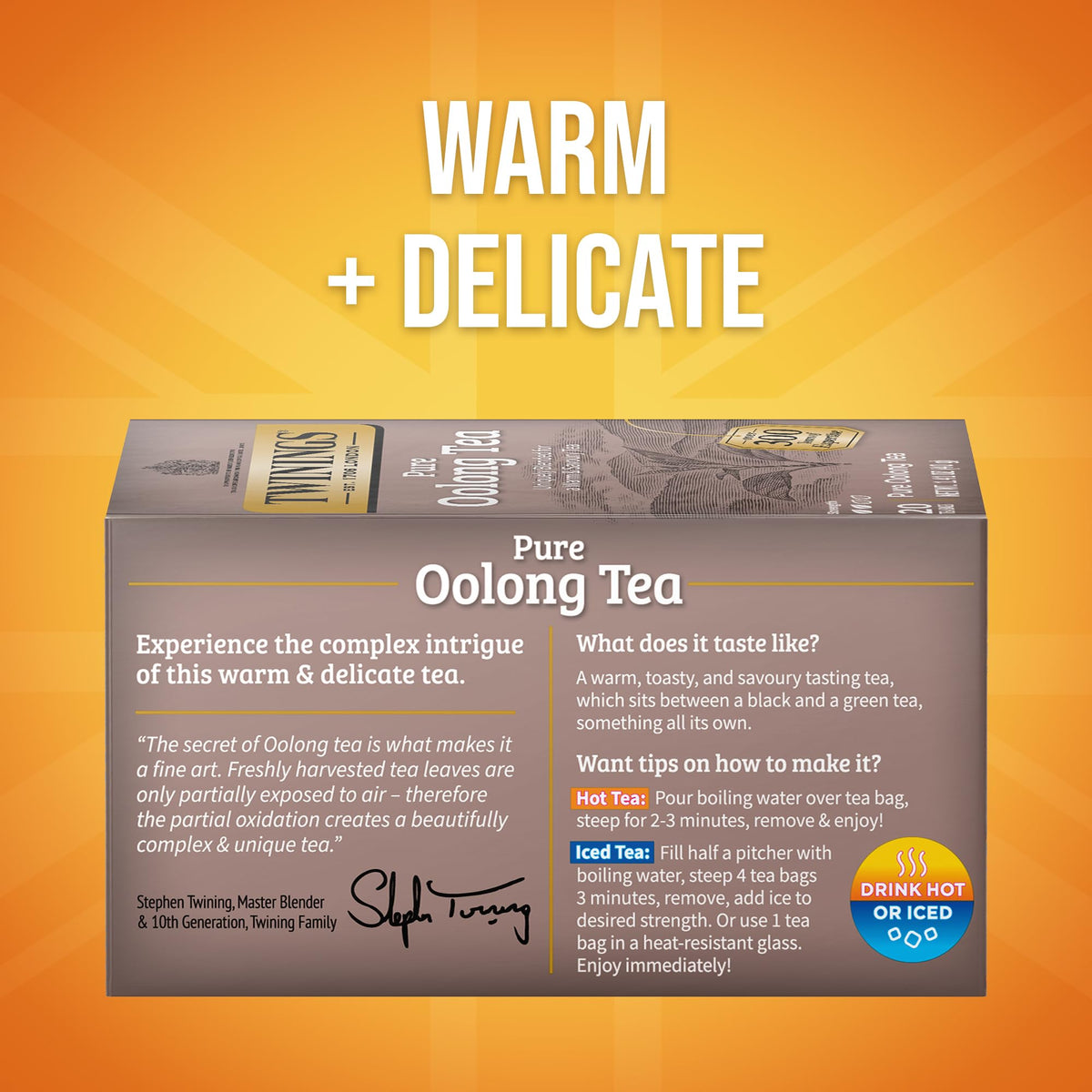 Sealed Twinings Pure Oolong tea bags preserve freshness and aroma.