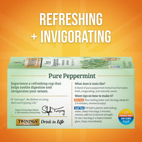 Close-up of Twinings peppermint tea bag releasing bright mint fragrance for steeping