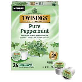 Twinings Pure Peppermint K-Cup Pod front view showing refreshing aroma for hot or iced tea