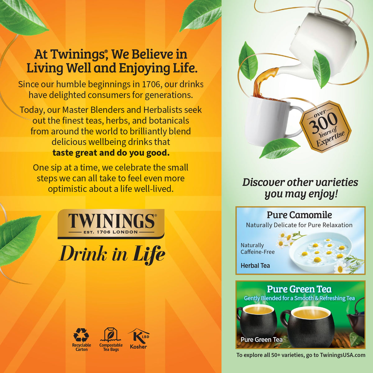 Compact Twinings on-the-go peppermint tea bag fits purse or bag for travel