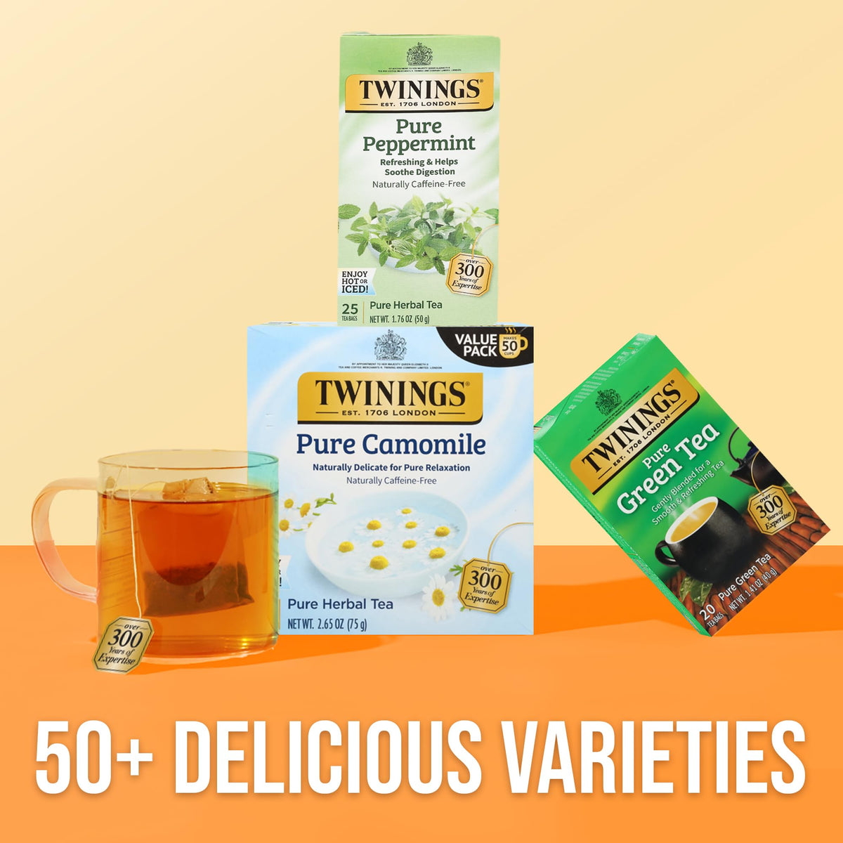 Retail display of Twinings Peppermint tea promotes a fresh, herbal craving throughout the day