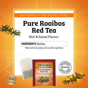Twinings Pure Rooibos Red Tea offers aroma-rich flavor for a relaxing afternoon ritual.