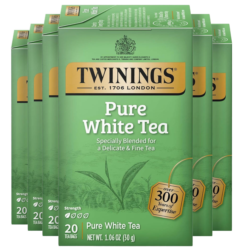 Twinings Pure White Tea bags pack6 for convenient on-the-go freshness and a light, refreshing brew.