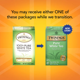 Hot cup of Twinings Pure White Tea with steam, ideal for a calm morning.