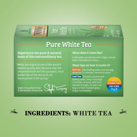 Tall glass of iced Twinings Pure White Tea poured over ice and ready to sip.