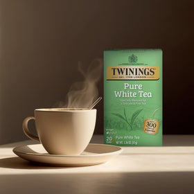 Twinings white tea with lemon slice, bright flavor for a balanced cup.