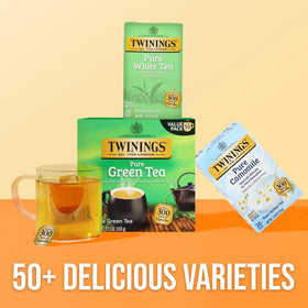 Twinings packaging highlights responsible sourcing and sustainable practices.
