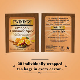 Twinings Rooibos Orange Cinnamon cup highlighting natural sweetness and spice.