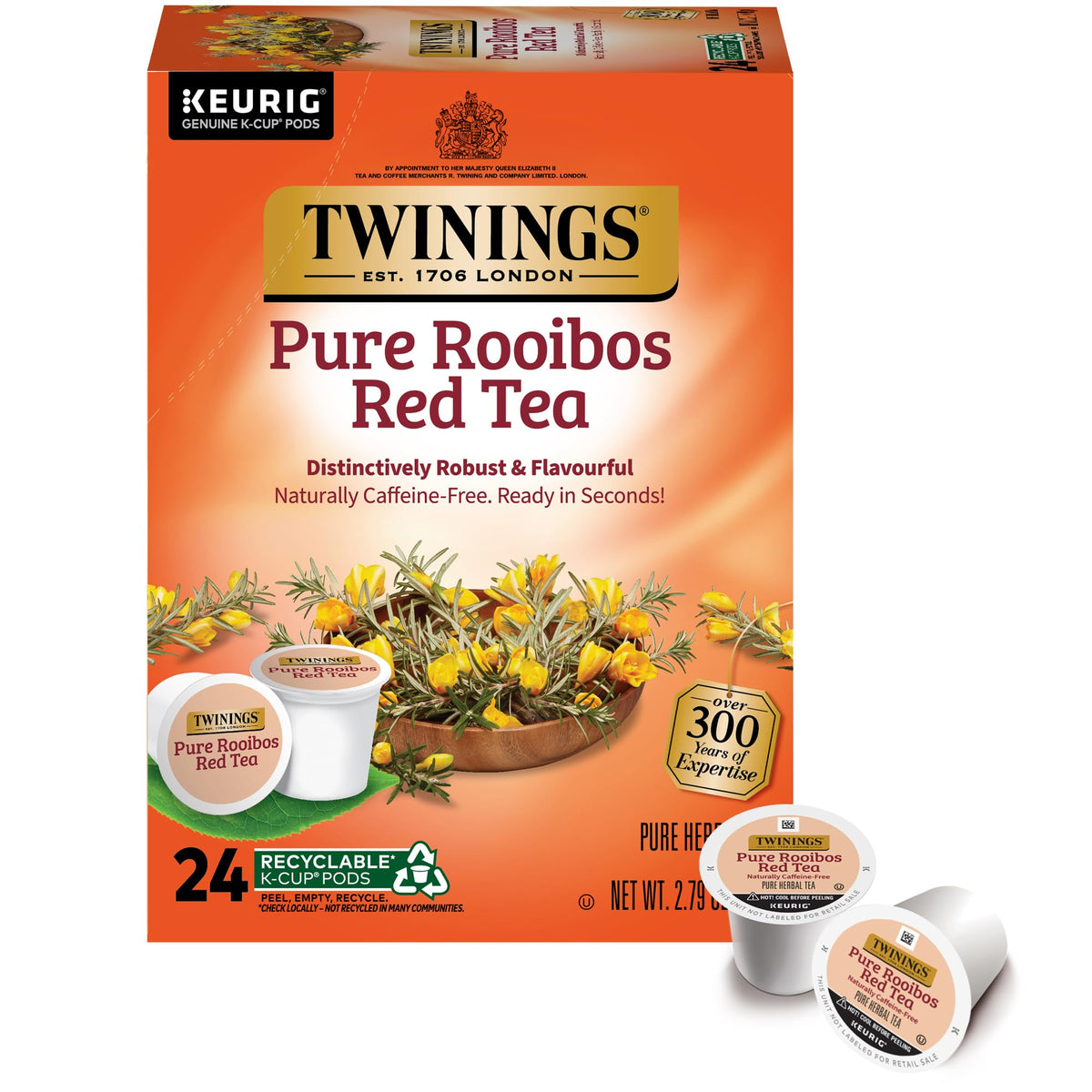 Twinings Rooibos pod box front view for caffeine-free tea moments.