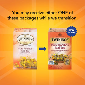 Close-up of Twinings Rooibos leaves shows natural red color.