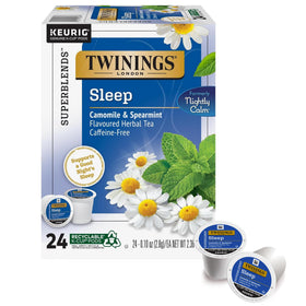 Twinings Sleep Herbal Tea K-Cups box front for a calming evening ritual.