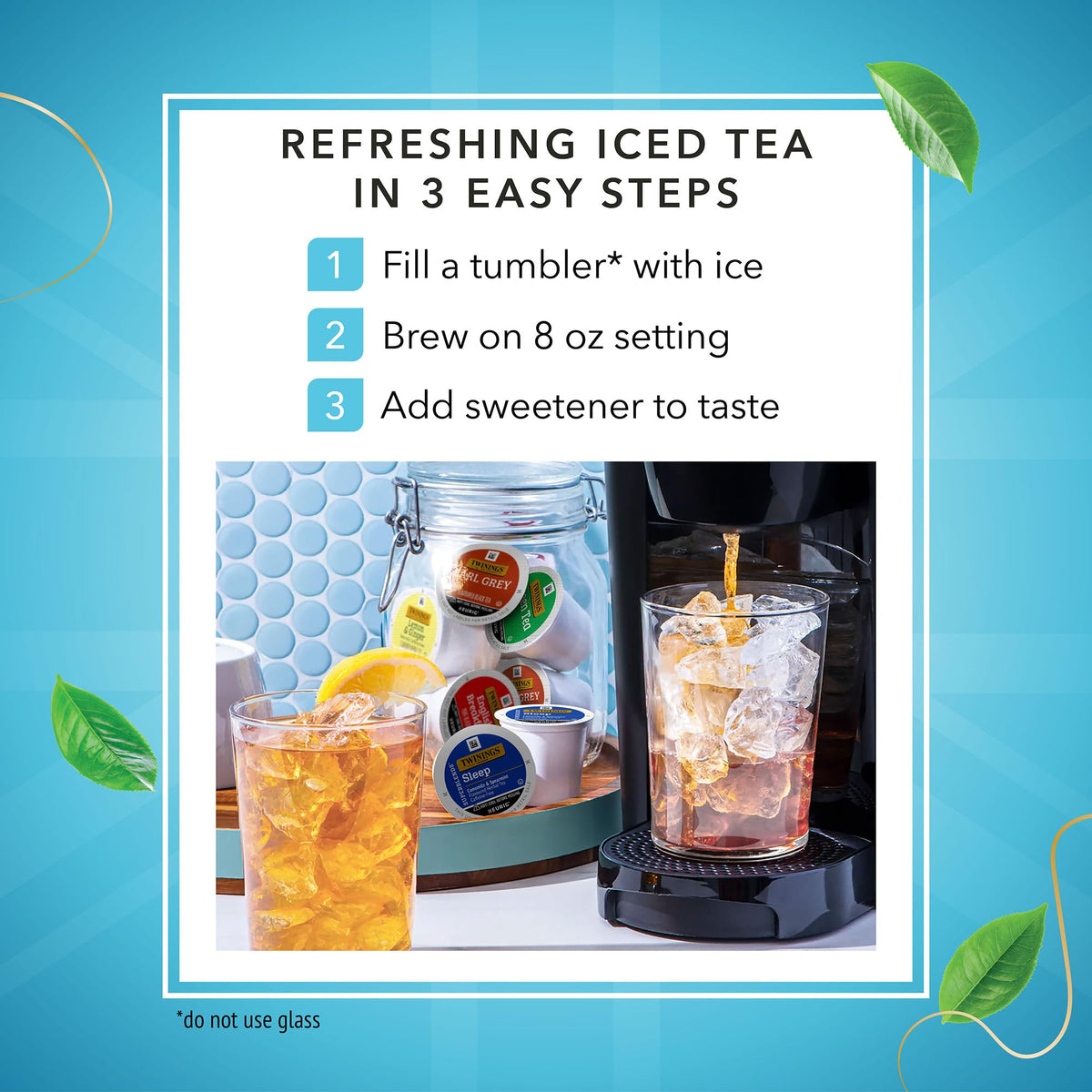 Twinings Sleep tea served hot or iced to show versatile serving options.