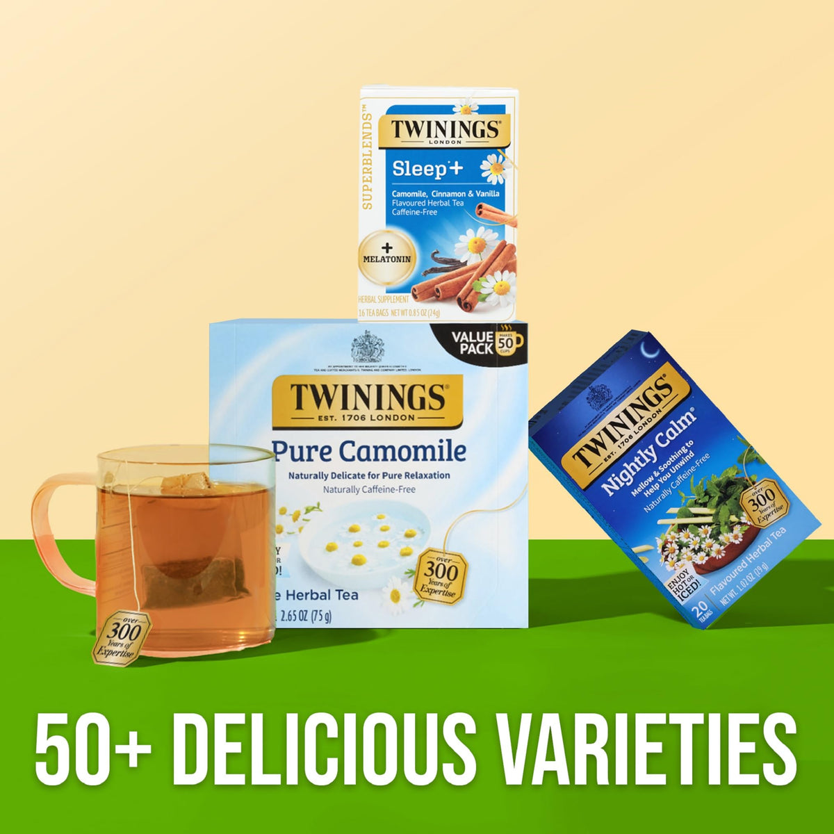 Twinings Sleep+ pack of six boxes shown for convenient multi-pack use.