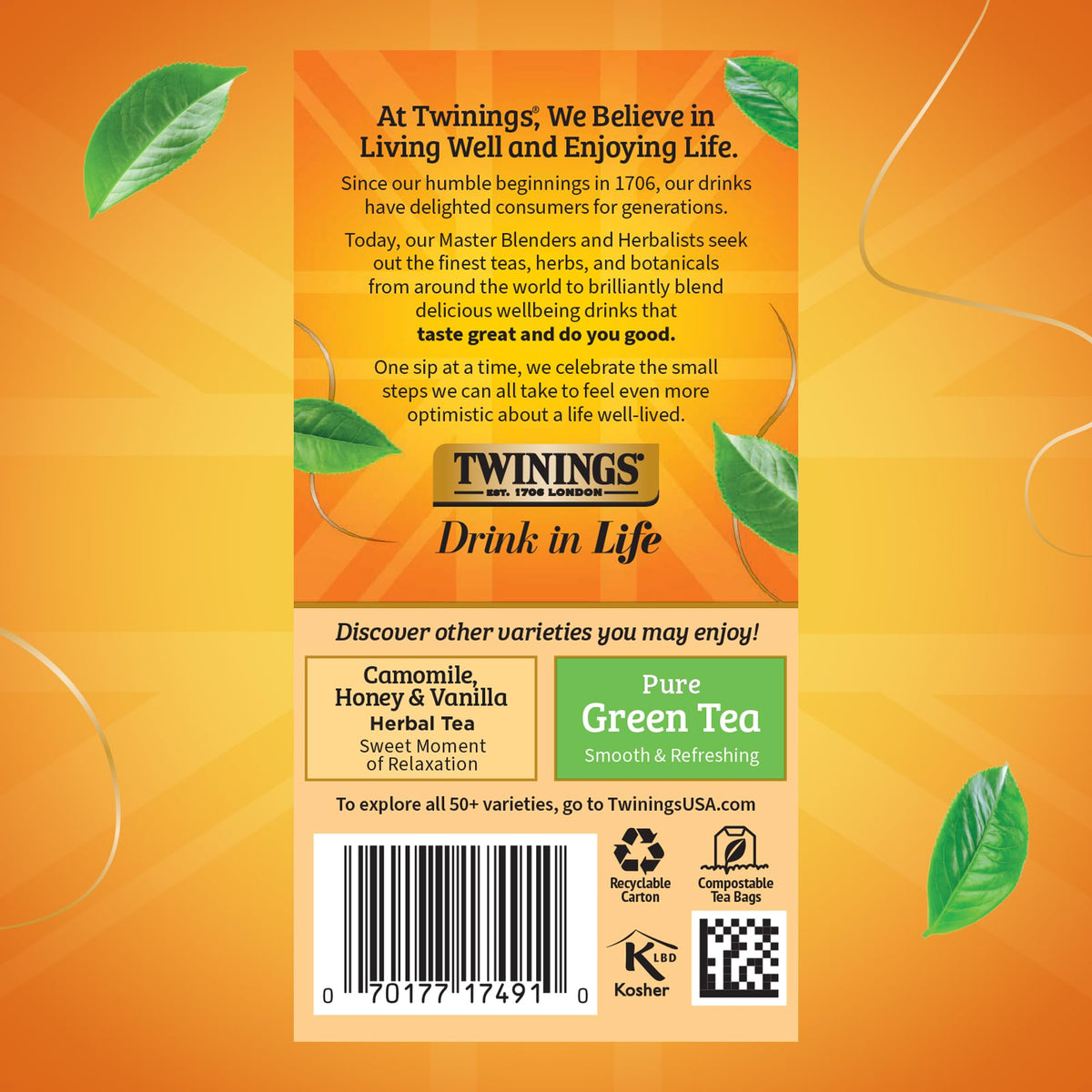 Sustainable sourcing badge from Twinings highlighting responsible tea practices.