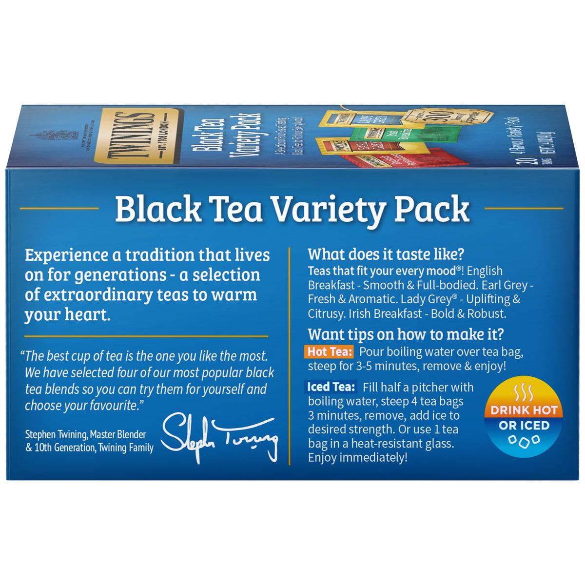 Twinings individually wrapped tea bags preserving freshness.